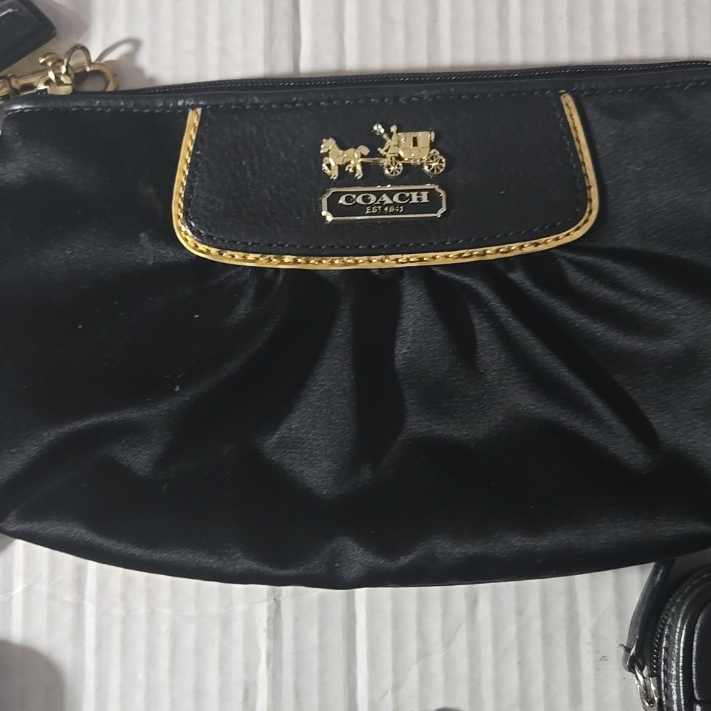 Coach Black Satin Wristlet with Gold Trim - Picture 3 of 10